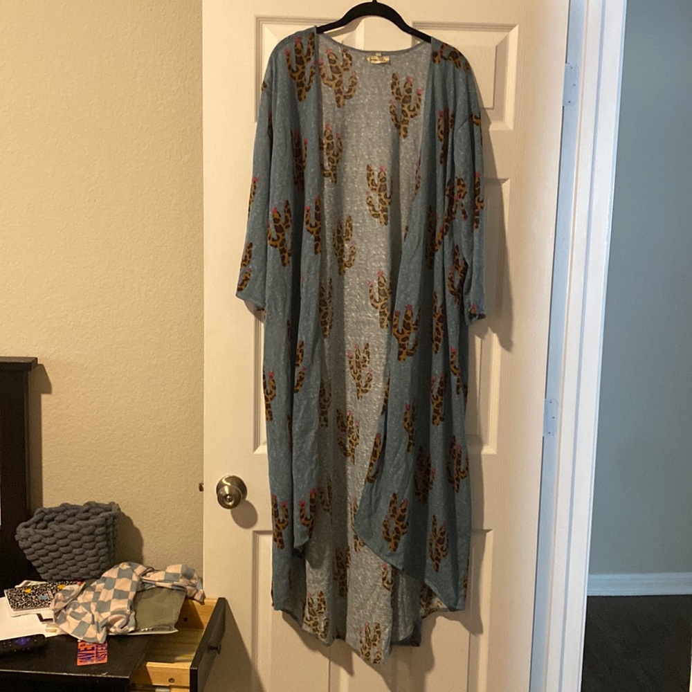 Blue leopard cactus oversized duster